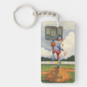 Baseball Pitcher on Mound by Jay Throckmorton Keychain
