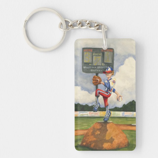 Baseball Pitcher on Mound by Jay Throckmorton Keychain (Front)