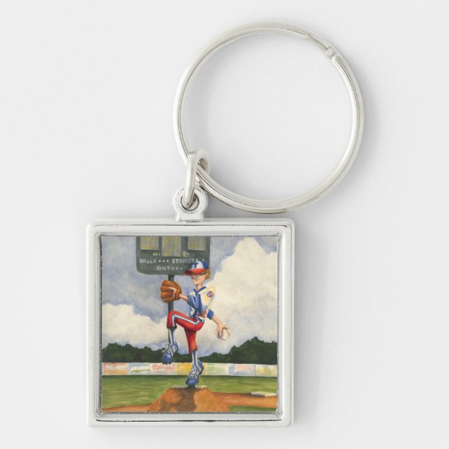 Baseball Pitcher on Mound by Jay Throckmorton Keychain (Front)