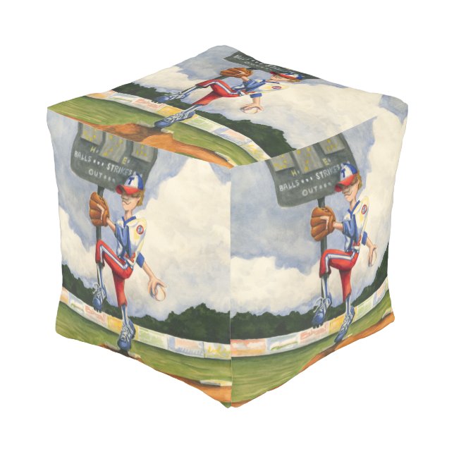 Baseball Pitcher on Mound by Jay Throckmorton Pouf (Angled Front)