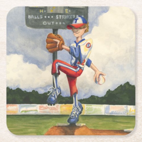 Baseball Pitcher on Mound by Jay Throckmorton Square Paper Coaster