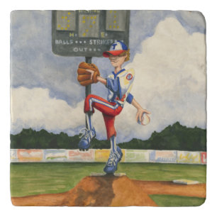 Baseball Pitcher on Mound by Jay Throckmorton Trivet