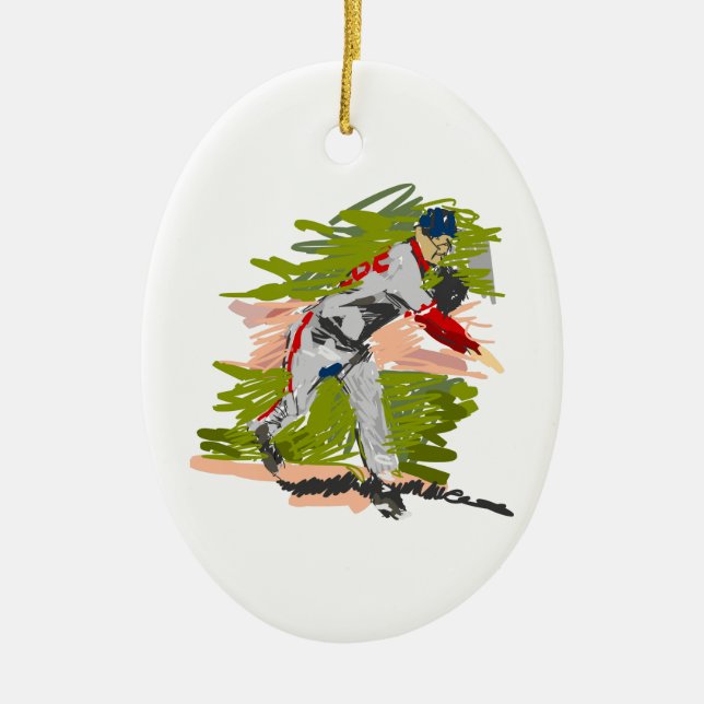 Baseball Pitcher Pitching Ceramic Ornament (Front)