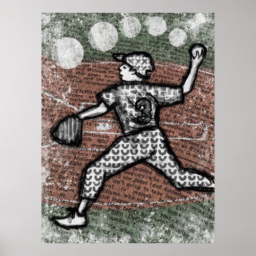 Baseball Pitcher Poster Little League Art Print