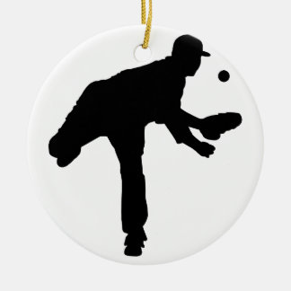 Baseball Pitcher Silhouette Ceramic Ornament