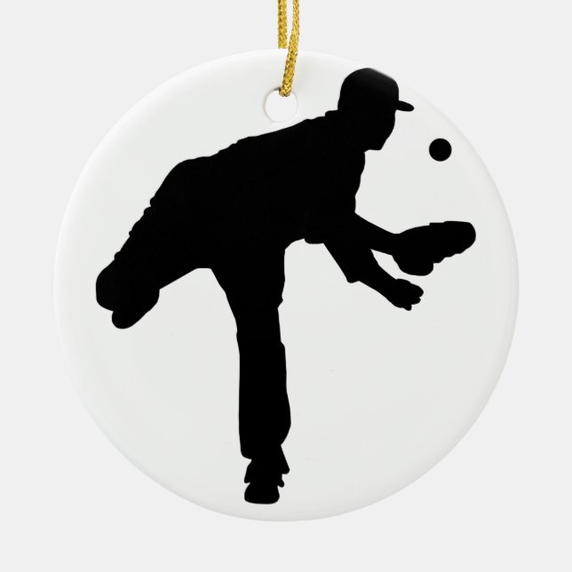 Baseball Pitcher Silhouette Ceramic Ornament (Front)