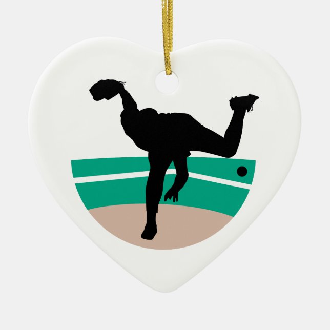baseball pitcher silhouette design ceramic ornament (Front)