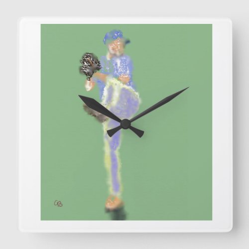 Baseball Pitcher Square Wall Clock