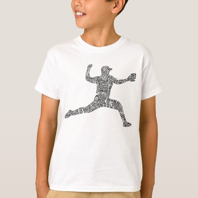Baseball Pitcher Typography Word Art T-Shirt (Front)