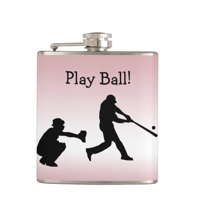 Baseball Play Ball Pink Girly Sports Flask