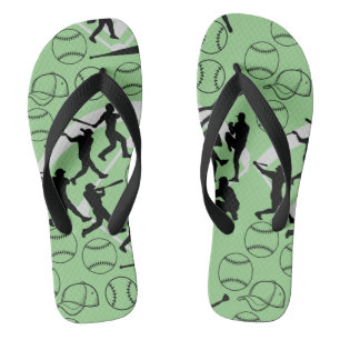 Baseball play pattern.w L Green BG Flip Flops
