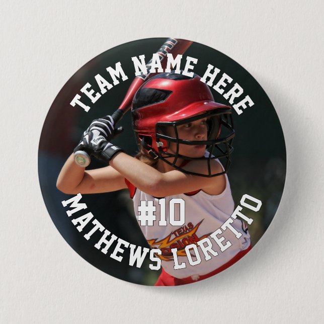 Baseball Player Add Name Number Team and Photo Button (Front)