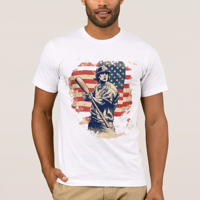 Baseball Player American Flag T-Shirt (Front)