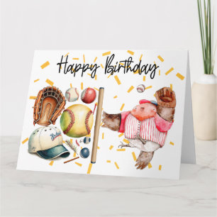 Baseball player and ball watercolor Birthday Card