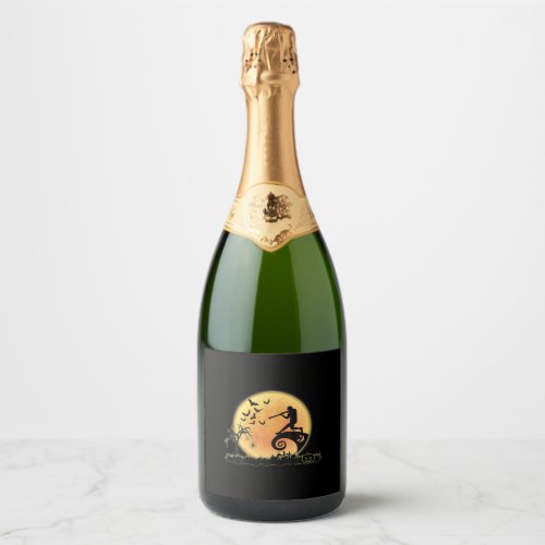 Baseball Player And Moon Silhouette Halloween Cost Sparkling Wine Label