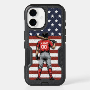 Baseball player Batter American Flag iPhone 16 Case