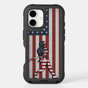  Baseball Player Batter With United States Flag  iPhone 16 Case