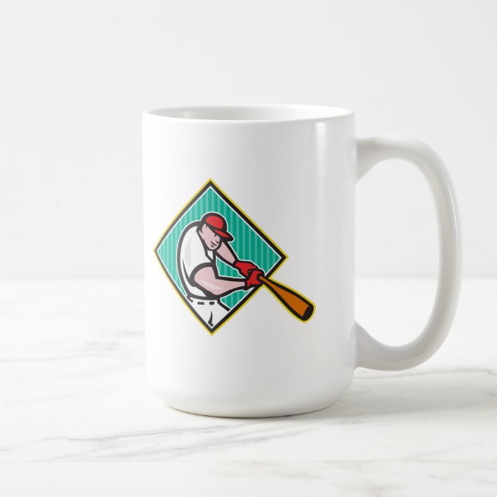 Baseball Player Batting Diamond Cartoon Mug
