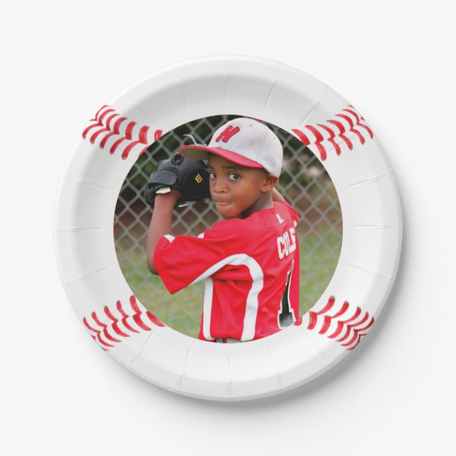 Baseball Player Birthday Party Custom Photo Paper Plates (Front)