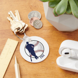 Baseball Player Blue Batter Monogram Keychain
