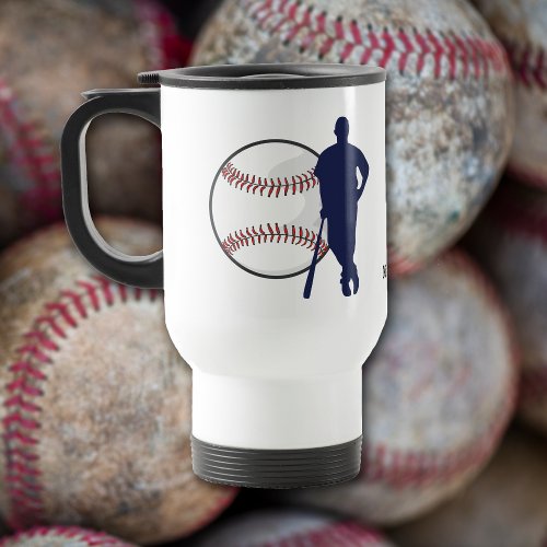 Baseball Player Blue Silhouette Travel Mug