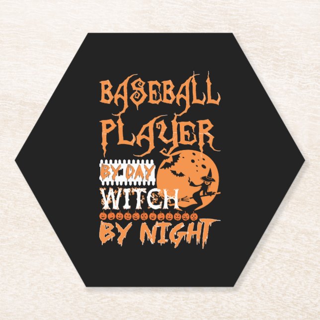 Baseball Player By Day Witch By Night Halloween Paper Coaster (Front)