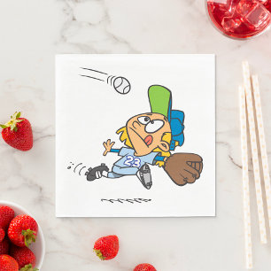 Baseball Player Catching Ball Mid Dive Napkins