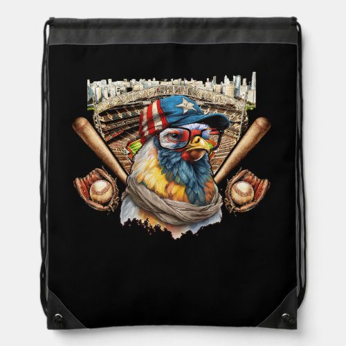 Baseball Player Chicken Pitcher Catcher Baseball C Drawstring Bag