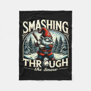 Baseball Player Christmas Gnome, Smashing Through Fleece Blanket