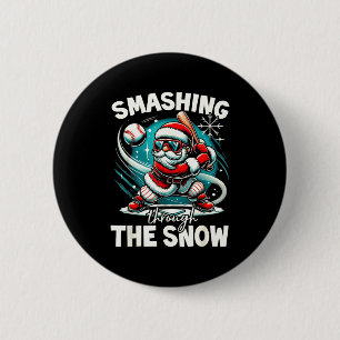 Baseball Player Christmas Santa, Smashing Through Button