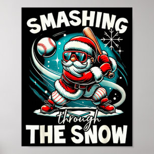 Baseball Player Christmas Santa, Smashing Through Poster