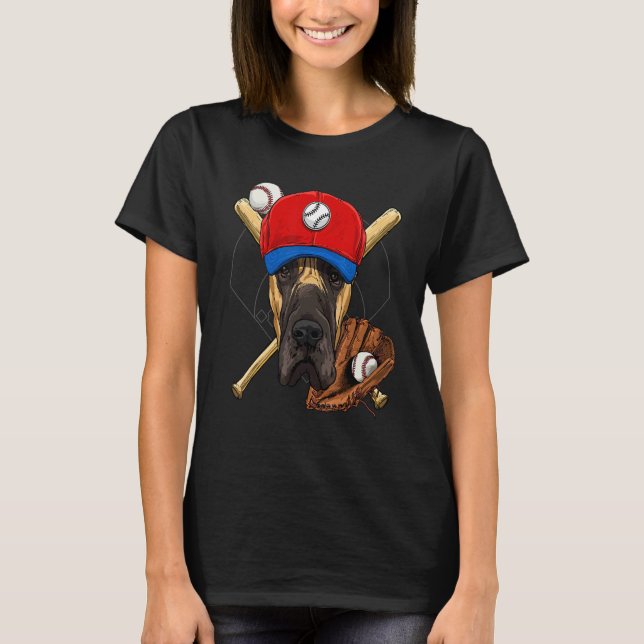 Baseball Player Coach Great Dane Dog  Pitcher Catc T-Shirt (Front)