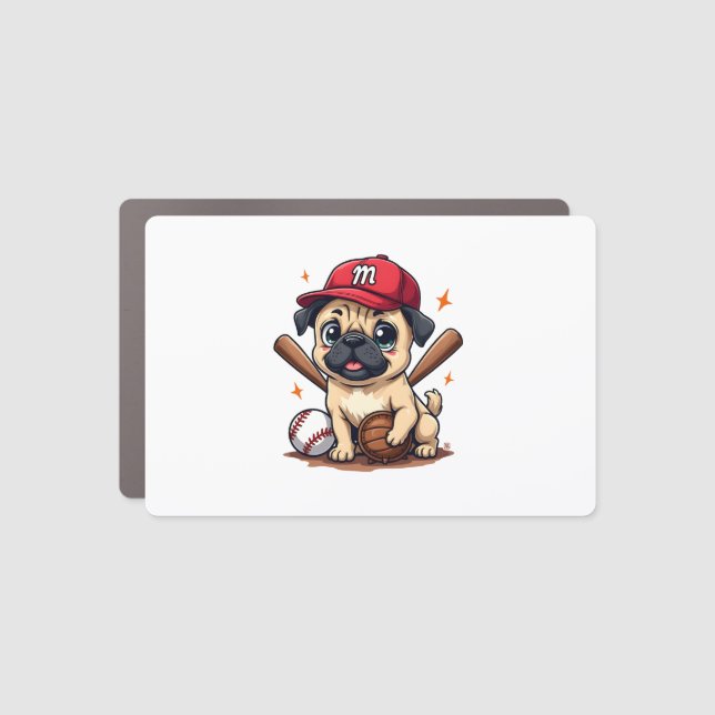 Baseball Player Coach Pug Dog Lover Pug Mom Car Magnet (Front)