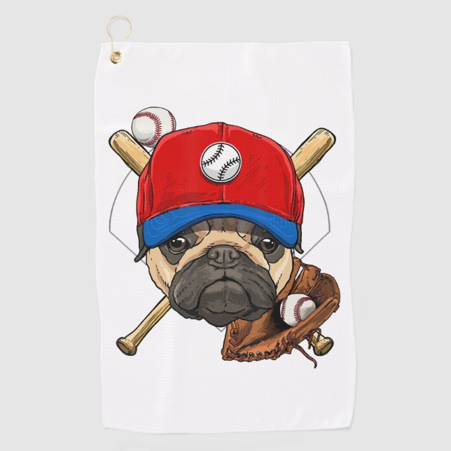 Baseball Player Coach Pug Dog Lover Pug Mom Golf Towel (Front)