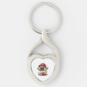 Baseball Player Coach Pug Dog Lover Pug Mom Keychain