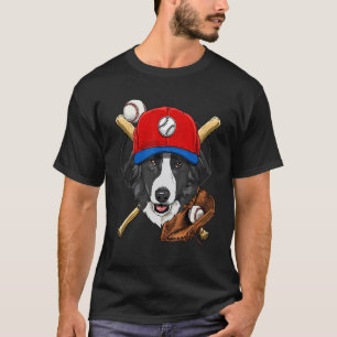 Baseball Player Coaches Border Collie Dog Pitcher  T-Shirt