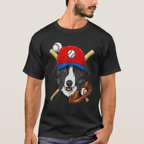 Baseball Player Coaches Border Collie Dog Pitcher  T-Shirt