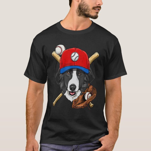 Baseball Player Coaches Border Collie Dog Pitcher  T-Shirt (Front)