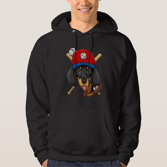 Baseball Player Coaches Dachshund Weiner Dog Pitch Hoodie (Front)