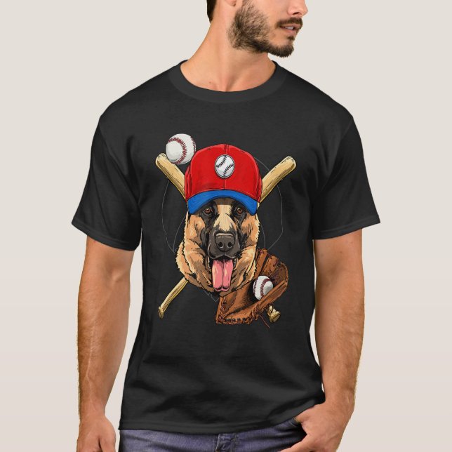 Baseball Player Coaches German Shepherd Dog Pitche T-Shirt (Front)