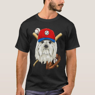 Baseball Player Coaches Maltese Dog  Pitcher Catch T-Shirt