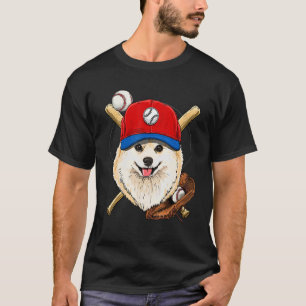 Baseball Player Coaches Pomeranian Dog Catcher Pi T-Shirt