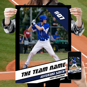 Baseball Player Custom Gift Black White Blue Poster