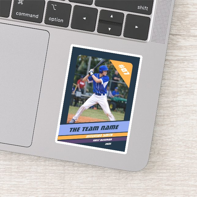 Baseball Player Custom Gift Dark Blue Yellow Sticker (Detail)