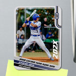 Baseball Player Custom Gift in Blue Magnet<br><div class="desc">Introducing our sleek and sophisticated photo magnet, featuring a light grey frame adorned with captivating blue and bold black elements, perfect for showcasing your love for baseball. Crafted with attention to detail, this magnet is an ideal gift for baseball enthusiasts, team members, or as a token of appreciation for senior...</div>
