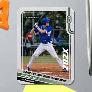Baseball Player Custom Gift in Green Magnet