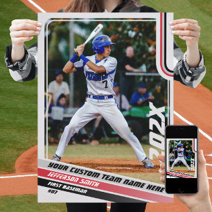 Baseball Player Custom Gift in Grey Red Poster