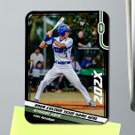 Baseball Player Custom Green Magnet<br><div class="desc">Introducing our striking baseball photo magnet, featuring a sleek black frame that perfectly complements the vibrant green and crisp white elements of the design. Positioned elegantly in the top right corner, the customizable uniform number stands out boldly in a crisp white san-serif font, adding a personalized touch to the magnet....</div>