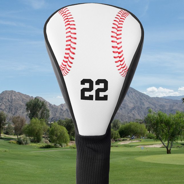Baseball Player Custom Jersey Number or Initials Golf Head Cover (Custom baseball golf driver head cover with personalized number or initials.)