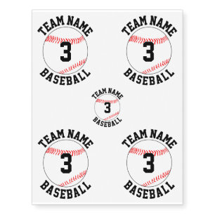 Baseball Player Custom Jersey Number & Team Name Temporary Tattoos